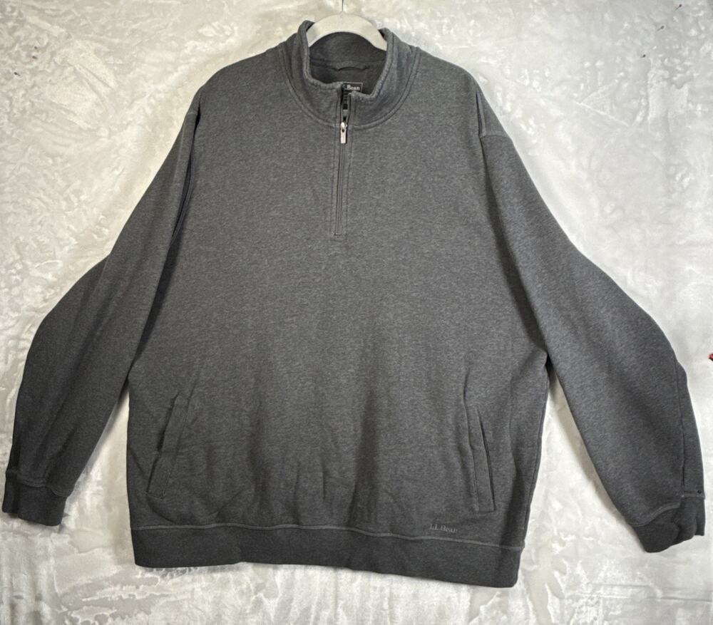 LL Bean Sweatshirt Mens 3XL Reg Gray Quarter Zip Traditional Fit Pullover